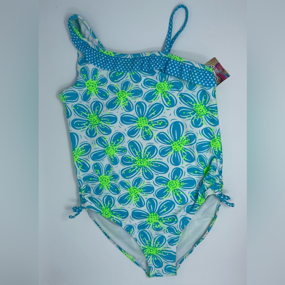 OCEAN PACIFIC: Kids Swim One Piece - Blue/Green Floral XL (14-16) NEW
